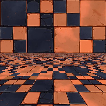 Abstract distorted orange and dark blue checkered background. Stock Photo - Budget Royalty-Free & Subscription, Code: 400-07633629