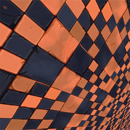 Abstract distorted orange and dark blue checkered background. Stock Photo - Budget Royalty-Free & Subscription, Code: 400-07633631