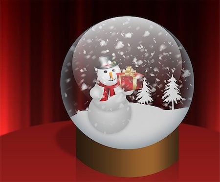 Happy snowman holding gift box in Snow Globe. Stock Photo - Budget Royalty-Free & Subscription, Code: 400-07633723