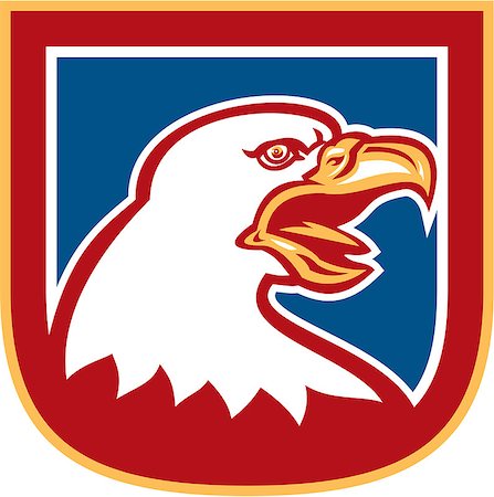 simsearch:400-06891855,k - Illustration of an american bald eagle head set inside shield crest on isolated background done in retro style. Fotografie stock - Microstock e Abbonamento, Codice: 400-07656968