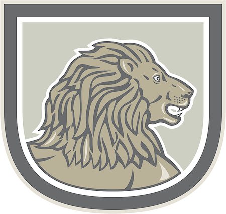 simsearch:400-08620286,k - Illustration of an lion big cat head viewed from side set inside shield crest on isolated background done in retro style. Foto de stock - Super Valor sin royalties y Suscripción, Código: 400-07656981