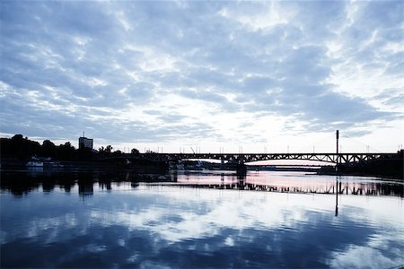 Bridge at night and reflected in the water. Swietokrzystki bridge. Stock Photo - Budget Royalty-Free & Subscription, Code: 400-07657895