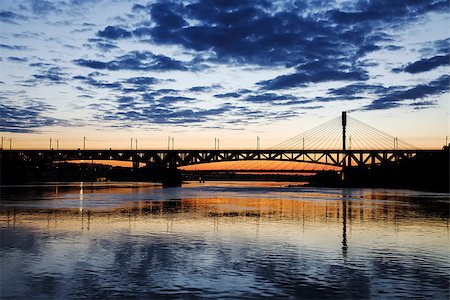 Bridge at night and reflected in the water. Swietokrzystki bridge. Stock Photo - Budget Royalty-Free & Subscription, Code: 400-07657900