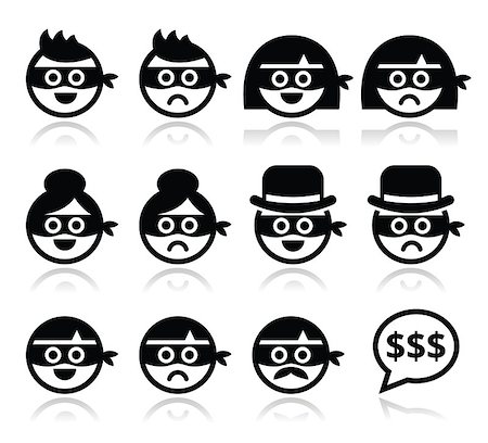 Vector icons set of thieves, criminals - sad and happy people isolated on white Stock Photo - Budget Royalty-Free & Subscription, Code: 400-07658201