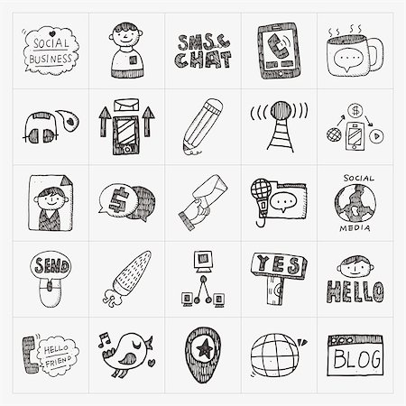 doodle communication icons set Stock Photo - Budget Royalty-Free & Subscription, Code: 400-07658838