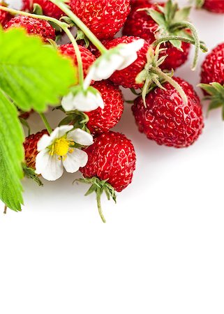 simsearch:400-08377901,k - Berries fresh wild strawberries with green leaf and flowers. Isolated on white background Stock Photo - Budget Royalty-Free & Subscription, Code: 400-07659042