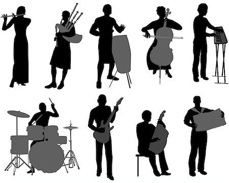 simsearch:400-06134635,k - Silhouettes of the musicians playing musical instruments Stock Photo - Budget Royalty-Free & Subscription, Code: 400-07659903