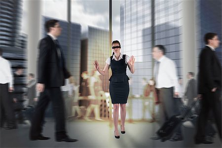 simsearch:400-07665425,k - Composite image of redhead businesswoman in a blindfold walking through crowd Stockbilder - Microstock & Abonnement, Bildnummer: 400-07664069