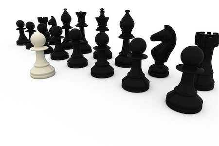 simsearch:400-06864252,k - White pawn facing black pieces on white background Stock Photo - Budget Royalty-Free & Subscription, Code: 400-07664431