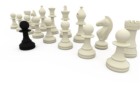 simsearch:400-06864252,k - Black pawn facing white pieces on white background Stock Photo - Budget Royalty-Free & Subscription, Code: 400-07664432