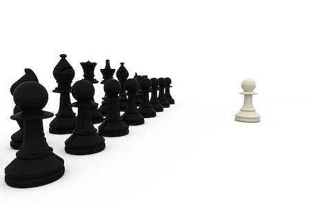 simsearch:400-06864252,k - White pawn facing black pieces on white background Stock Photo - Budget Royalty-Free & Subscription, Code: 400-07664493