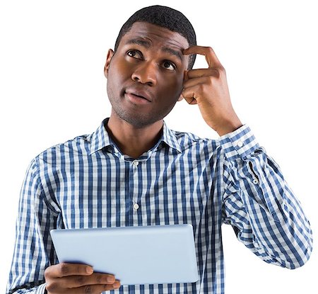 simsearch:400-07665425,k - Young businessman thinking and holding tablet on white background Stockbilder - Microstock & Abonnement, Bildnummer: 400-07664540