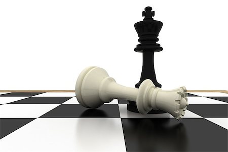 fallen king chess pieces - Black king standing over fallen white queen on white background Stock Photo - Budget Royalty-Free & Subscription, Code: 400-07664635