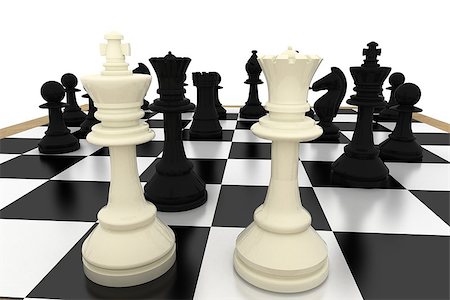 simsearch:400-06864252,k - White king and queen with black pieces on white background Stock Photo - Budget Royalty-Free & Subscription, Code: 400-07664682