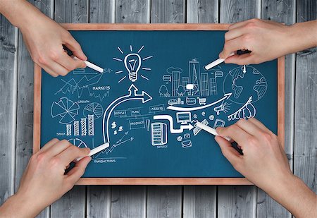 directional arrow boards - Composite image of multiple hands drawing brainstorm with chalk on wooden board Stock Photo - Budget Royalty-Free & Subscription, Code: 400-07664850