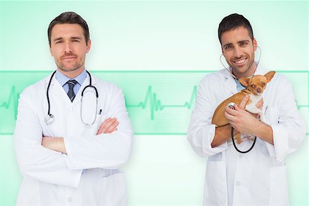 ecg electrodes - Composite image of happy doctor and vet against green medical background with ecg line Stock Photo - Budget Royalty-Free & Subscription, Code: 400-07665088