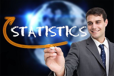 simsearch:400-07721272,k - Businessman writing the word statistics against glowing earth with binary code Stock Photo - Budget Royalty-Free & Subscription, Code: 400-07665143