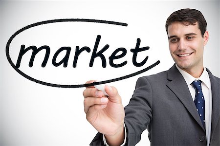 simsearch:6109-06781461,k - Businessman writing the word market against white background with vignette Stock Photo - Budget Royalty-Free & Subscription, Code: 400-07665183