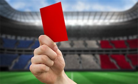 simsearch:400-07665266,k - Hand holding up red card against stadium full of france football fans Stock Photo - Budget Royalty-Free & Subscription, Code: 400-07665280