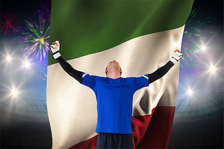 Goalkeeper celebrating a win against fireworks exploding over football stadium and italy flag Foto de stock - Super Valor sin royalties y Suscripción, Código: 400-07665305