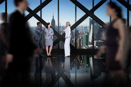 simsearch:400-07665756,k - Business colleagues talking against room with large window looking on city Stock Photo - Budget Royalty-Free & Subscription, Code: 400-07665728