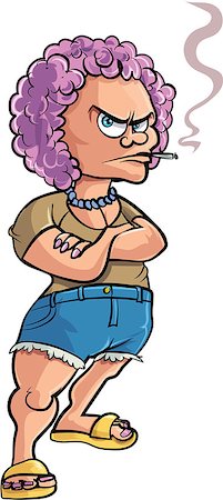 funny wig woman - Cartoon pink haired smoking woman. Isolated Stock Photo - Budget Royalty-Free & Subscription, Code: 400-07666255