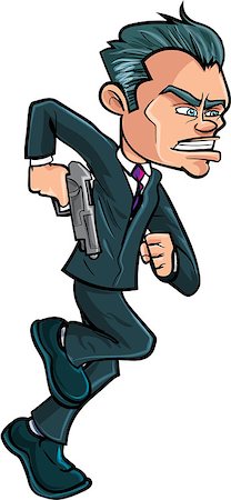 run gun - Cartoon running spy in a suit with a gun. Isolated Stock Photo - Budget Royalty-Free & Subscription, Code: 400-07666256