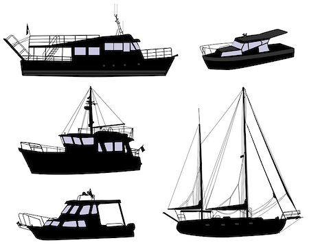 fishing boat at sea illustration - boats silhouettes - vector Stock Photo - Budget Royalty-Free & Subscription, Code: 400-07666299