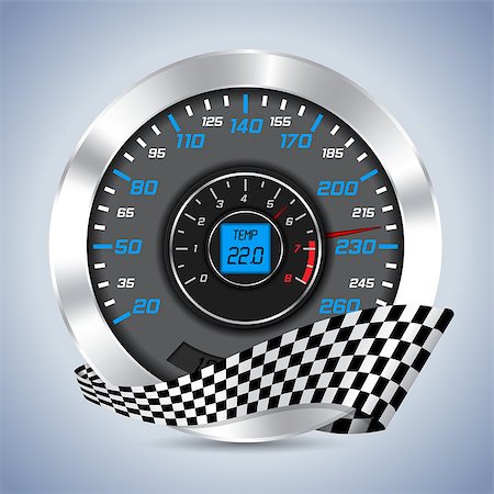 simsearch:400-08340626,k - Speedometer with rev counter and checkered ribbon Stock Photo - Budget Royalty-Free & Subscription, Code: 400-07666314