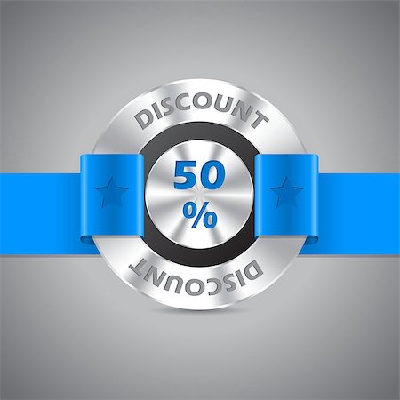 simsearch:400-04283440,k - Discount sale metallic badge with blue ribbon Foto de stock - Super Valor sin royalties y Suscripción, Código: 400-07666317