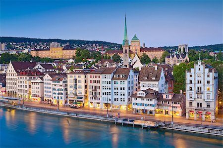 simsearch:400-08076016,k - Image of Zurich, capital of Switzerland, during twilight blue hour. Stock Photo - Budget Royalty-Free & Subscription, Code: 400-07666471