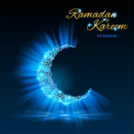 Glowing ornate crescent with bright flare and radiance in blue-green shades. Greeting card of holy Muslim month Ramadan Stock Photo - Budget Royalty-Free & Subscription, Code: 400-07666606