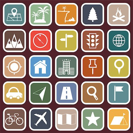 Location flat icons on red background, stock vector Stock Photo - Budget Royalty-Free & Subscription, Code: 400-07666837