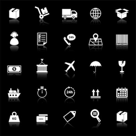 Logistics icons with reflect on black background, stock vector Stock Photo - Budget Royalty-Free & Subscription, Code: 400-07666846