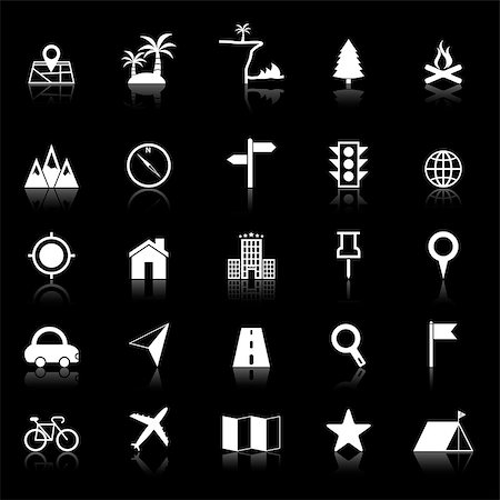 Location icons with reflect on black background, stock vector Stock Photo - Budget Royalty-Free & Subscription, Code: 400-07666840