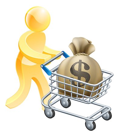 person paying cash in supermarket - Person with shopping cart or trolley with a large sack of money in it. Photographie de stock - Aubaine LD & Abonnement, Code: 400-07666981