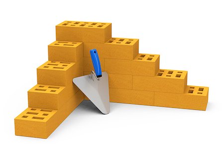 3d generated picture of brick and a brick trowel Stockbilder - Microstock & Abonnement, Bildnummer: 400-07667027