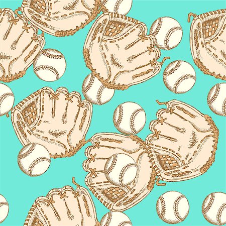 Sketch baseball bal ang glove, vintage seamless pattern Stock Photo - Budget Royalty-Free & Subscription, Code: 400-07667267