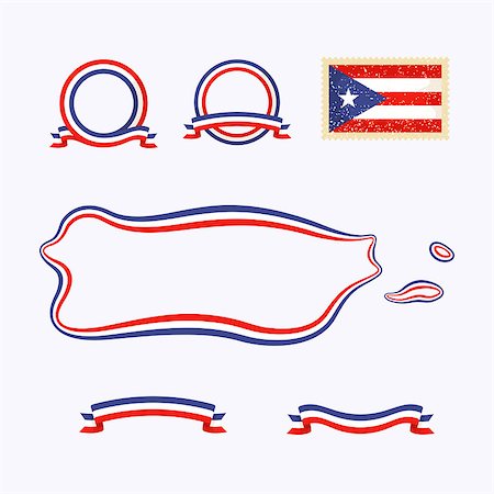 Outline map of Puerto Rico. Border is marked with a ribbon in the national colors. The package contains a stamp with flag and frames. The file is made with no transparencies and gradients. Photographie de stock - Aubaine LD & Abonnement, Code: 400-07667284