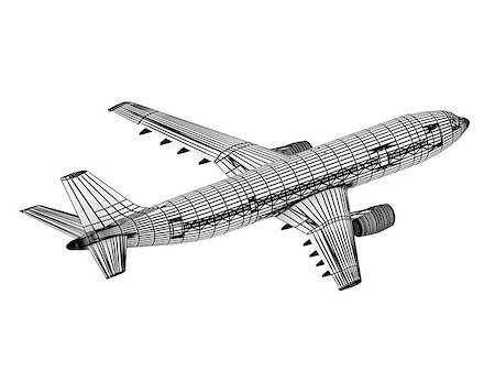 Drawing outline passenger airliner. Top view isolated on white Stock Photo - Budget Royalty-Free & Subscription, Code: 400-07667364