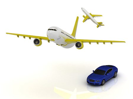 simsearch:400-07915045,k - Two passenger airliner and blue car. Top view isolated on white Foto de stock - Super Valor sin royalties y Suscripción, Código: 400-07667361