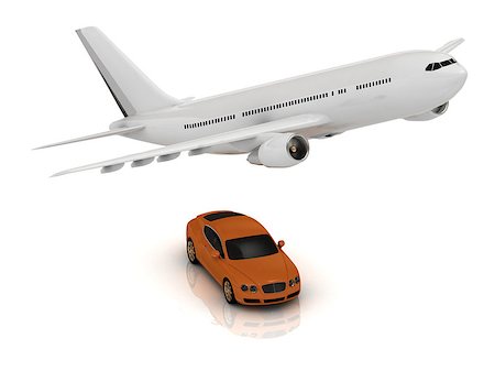 simsearch:400-04820617,k - White passenger airliner and orange car. Top view isolated on white Foto de stock - Super Valor sin royalties y Suscripción, Código: 400-07667363