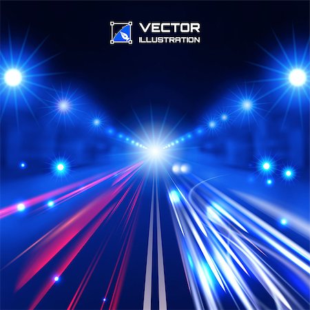 defocused light - blue tint night road with glowing lights, bokeh and speed lines Stock Photo - Budget Royalty-Free & Subscription, Code: 400-07667423