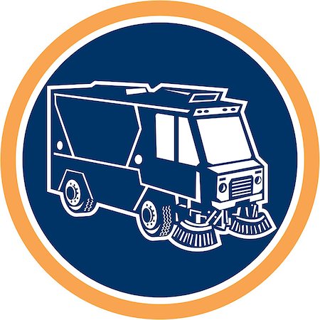 Illustration of a street cleaner truck sweeping cleaning from front set inside circle on isolated background done in retro style. Foto de stock - Super Valor sin royalties y Suscripción, Código: 400-07667637