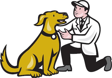 doctor kneeling - Illustration of a veterinarian kneeling beside pet dog in isolated white background  done in cartoon style. Stock Photo - Budget Royalty-Free & Subscription, Code: 400-07667653