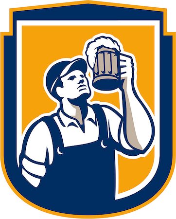 patrimonio (artist) - Retro style illustration of a bartender worker toasting mug of beer ale ooking up set inside circle on isolated white background. Foto de stock - Super Valor sin royalties y Suscripción, Código: 400-07667669