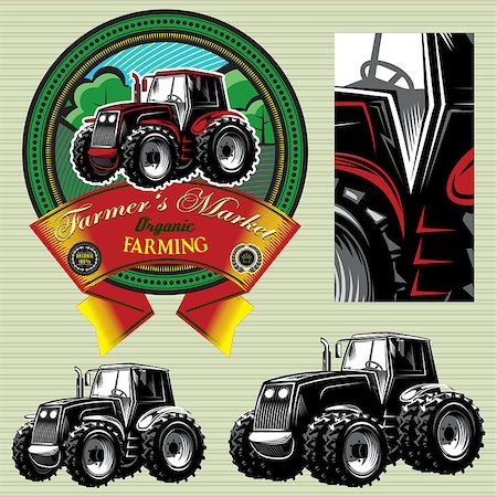 farmer field cows - vector label with a tractor for livestock and crop Foto de stock - Super Valor sin royalties y Suscripción, Código: 400-07668054