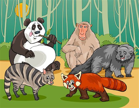 simsearch:400-08919086,k - Cartoon Illustrations of Funny Asian Mammals Animals Characters Group Stock Photo - Budget Royalty-Free & Subscription, Code: 400-07668237