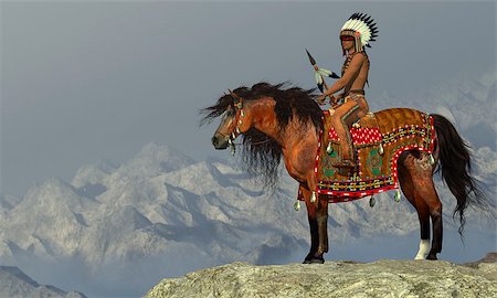 simsearch:400-04752077,k - An American Indian sits on his Appaloosa horse on a high cliff in a desert area. Stock Photo - Budget Royalty-Free & Subscription, Code: 400-07668276