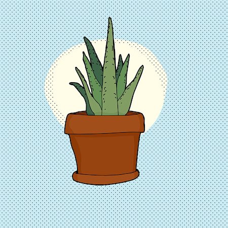 simsearch:400-07513507,k - Hand drawn aloe plant in pot over blue background Stock Photo - Budget Royalty-Free & Subscription, Code: 400-07668826